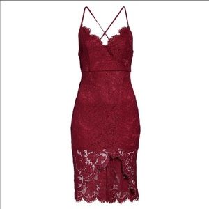 Lulus Flirting with Desire Burgundy Lace Bodycon